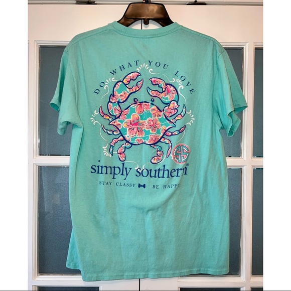 SIMPLY SOUTHERN SHORT SLEEVE TEAL FLORAL CRAB T-SHIRT 🌺🦀 - Picture 1 of 4